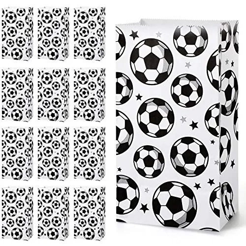 30 Piece Paper Soccer Party Favor Bag Candy Goodie Treat Bags, White