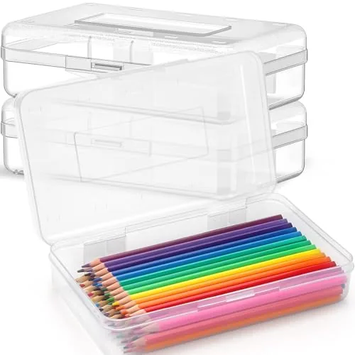 3 Piece Large Plastic Pencil Case Box Clear Pencil Boxes Bulk