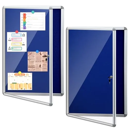 2 Piece 24 x 36 Inch Enclosed Bulletin Boards Lockable, Blue