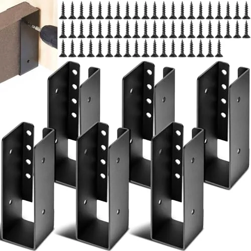 6 Piece 2 x 6 Inches Concealed Joist Hangers, Black