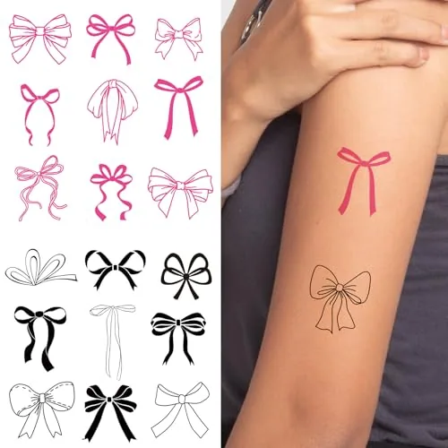 120 Piece Bow Temporary Tattoos Sticker Birthday Party Decoration, Pink