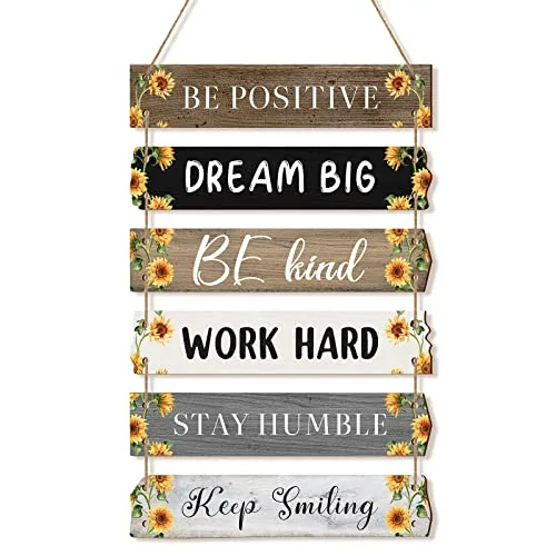 6 Piece Positive Quotes Wall Hanging Plaque Sign Sunflower Style