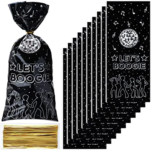 100 Piece Disco Cellophane Treat Bags Disposable Candy Goodie, Silver