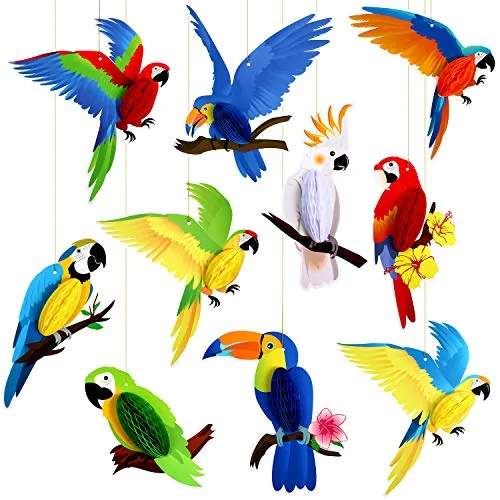 10 Piece Tropical Birds Honeycomb Paper Cutouts, Multicolour