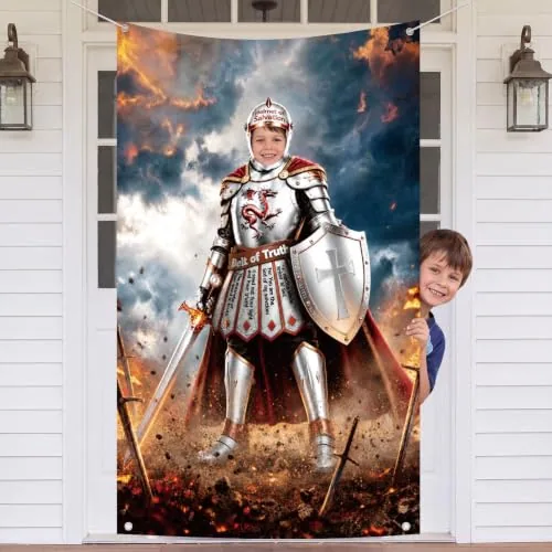 Armor of God Door Cover 71 x 43 Inch Medieval Knight, Silver