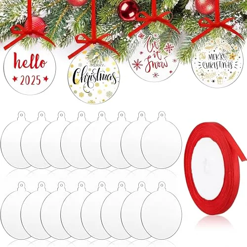 42 Piece Acrylic Ornament Blanks Round, Red