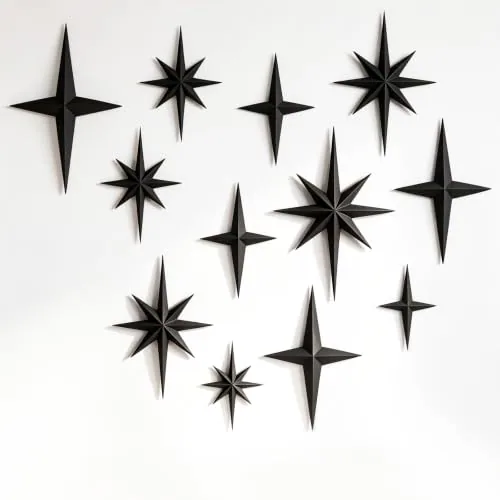 12 Piece Mid Century Modern Decor Mcm Retro 3D Starburst Art Wall, Black