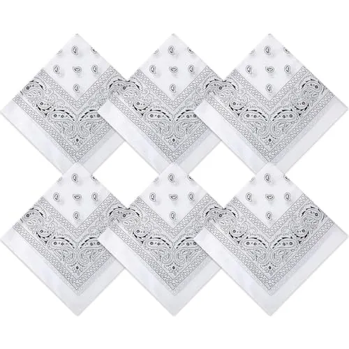 6 Piece Neon Color Cowboy Bandana, White