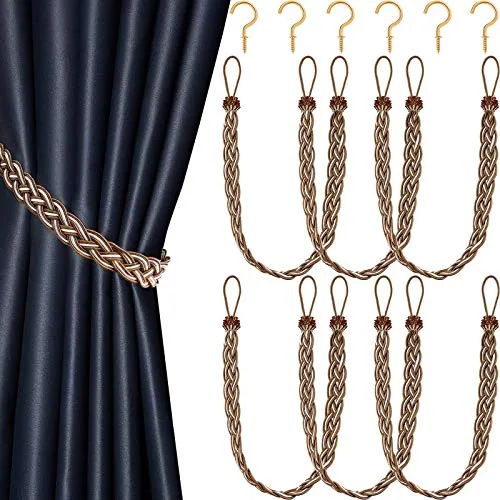 6 Braided Curtain Tiebacks, Brown