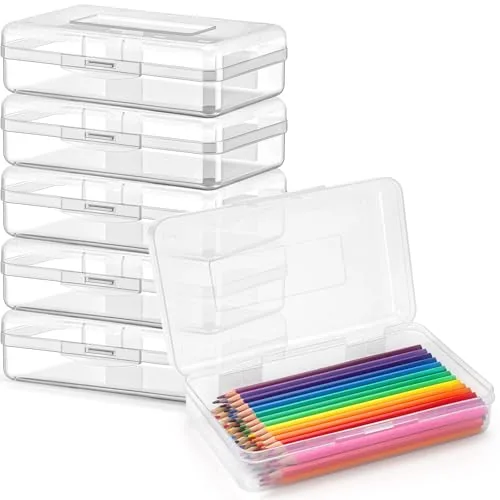 6 Piece Large Plastic Pencil Case Box Clear Pencil Boxes Bulk