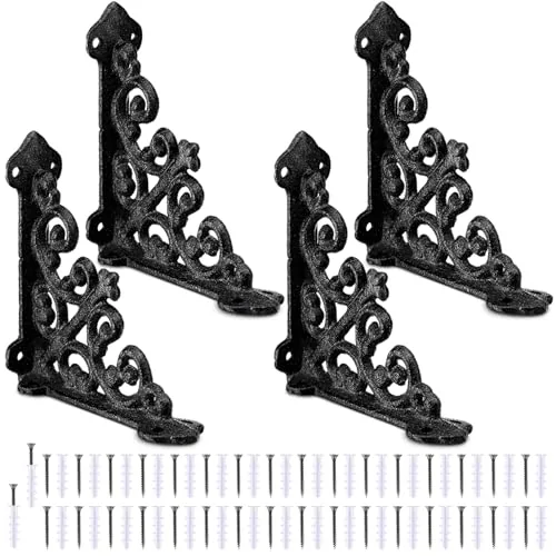 4 Piece Decorative Shelf Brackets, Black