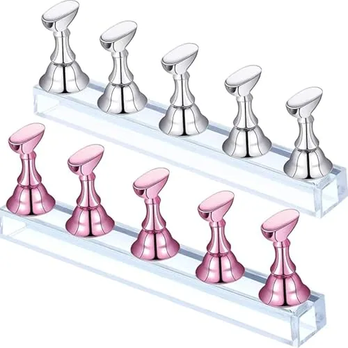 2 Piece Magnetic Nail Stand Holder Press on Nails, Pink