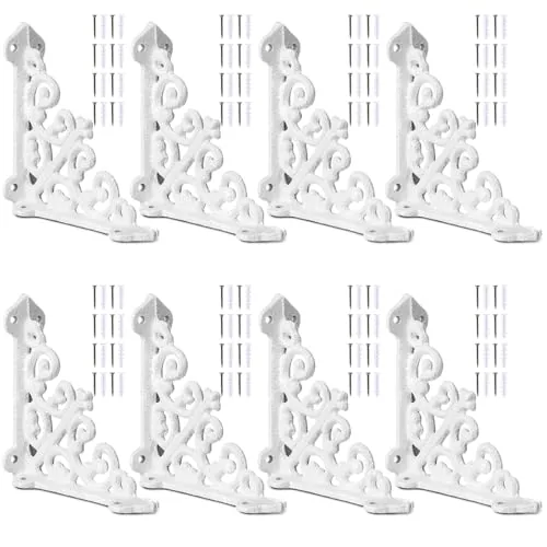 8 Piece Cast Iron Brackets Antique Style Shelf Brackets, White