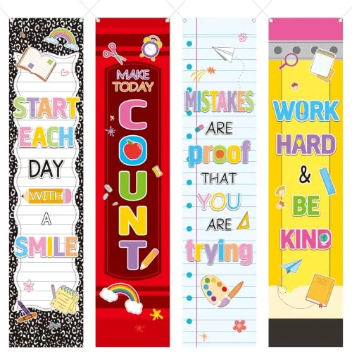 4 Piece Back to School Banners Classroom Motivational Porch Signs, Multicolour