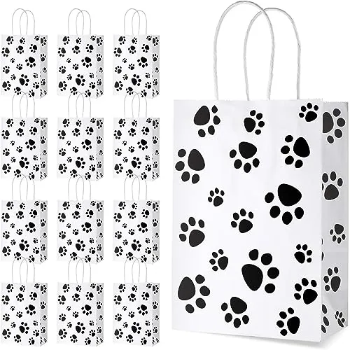 50 Piece Dog Gift Bags 6.3 x 3.1 x 8.6 Inch Paw Dog Treat Goodie, Black