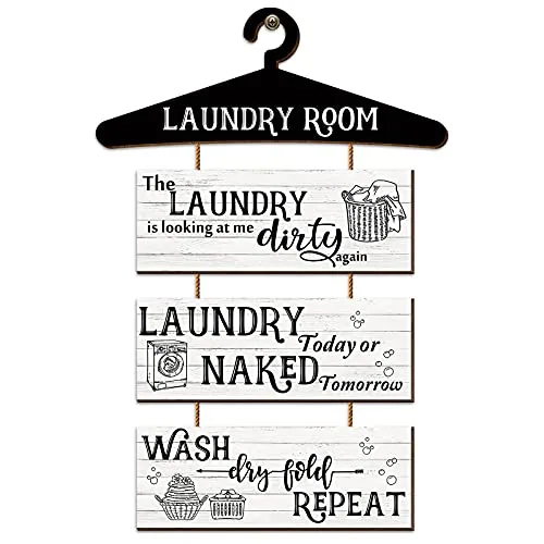 4 Piece Laundry Room Wall Decor 4 Pieces Wooden Funny Laundry, White