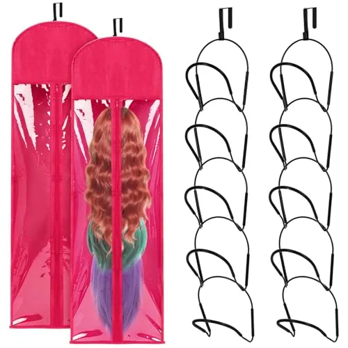 10 Piece Wig Hangers Rack, Pink