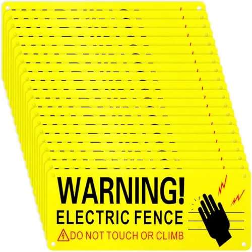 20 Piece Metal Electric Fence Warning Signs 10 x 4 Inches, Yellow