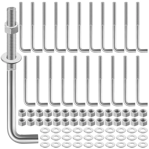 30 Piece 5/8 in x 8 in Anchor Bolt L-Bolts (Nuts & Washers, Silver