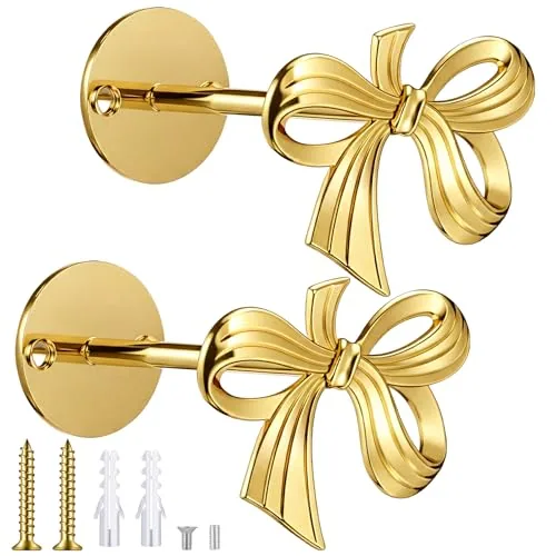 2 Piece Metal Bow Curtain Holdbacks, Gold