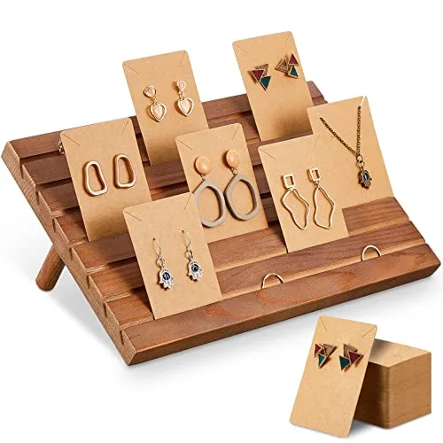 31 Piece Wooden Earring Display Stand 7 Slots jewelry Display, Brown