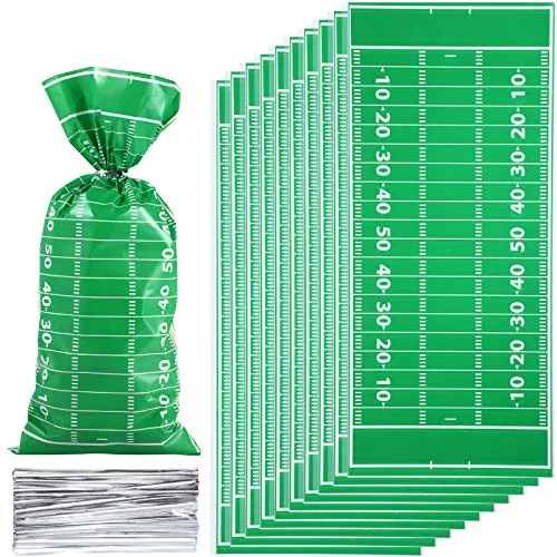 100 Piece Football Goodie Bags Heat Sealable Cellophane Candy Bags, Green