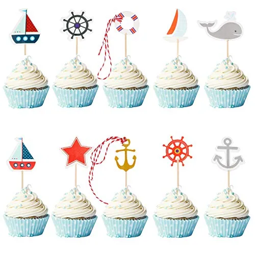 72 Nautical Cupcake Toppers, Blue