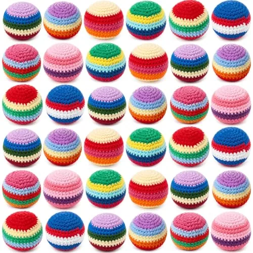 36 Piece Crochet Footbag Set - Handmade Knitted Kick Ball, Multicolour