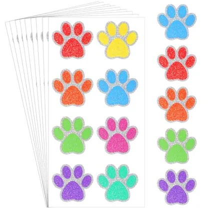200 Piece 25 Sheets 200 Pcs Glitter Paw Print Tattoos Temporary, Multicolour