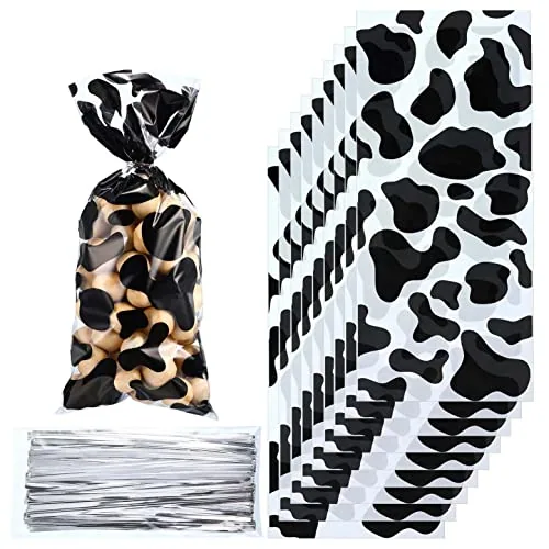 100 Piece Cow Print Decorations Farm Animal Candy Bags Heat, Silver