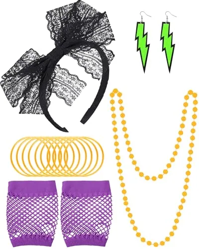 80s Accessories Costume Women Fancy Dress Retro Outfit, Multicolour