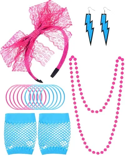 80s Accessories Costume Women Fancy Dress Retro Outfit, Pink