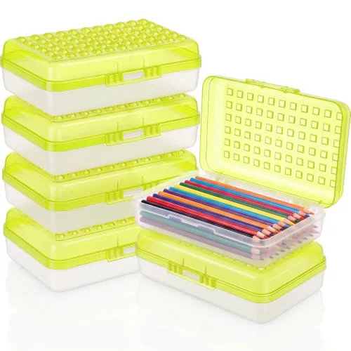 6 Piece Plastic Pencil Boxes Bulk Large Pencil Case, Yellow