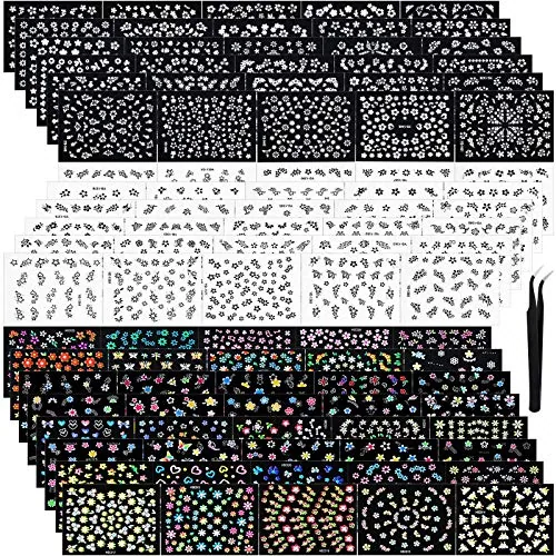 5000 Piece Self-Adhesive Flower Nail Stickers 100 Sheets 3D Self Adhesive Nail, Multicolour