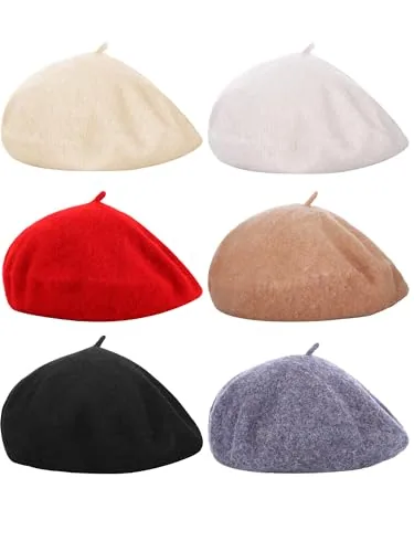 6 Piece Wool Beret French Style Winter Hat