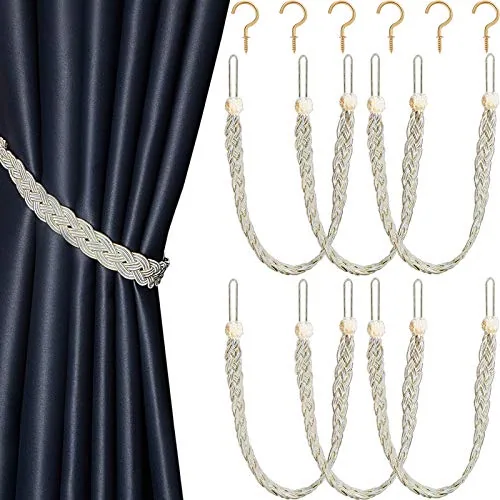6 Braided Curtain Tiebacks, Beige